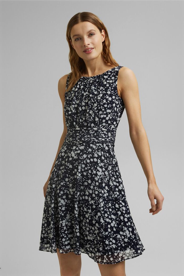 Recycelt: Chiffon-Kleid mit geraffter Taille, NEW NAVY, detail image number 0