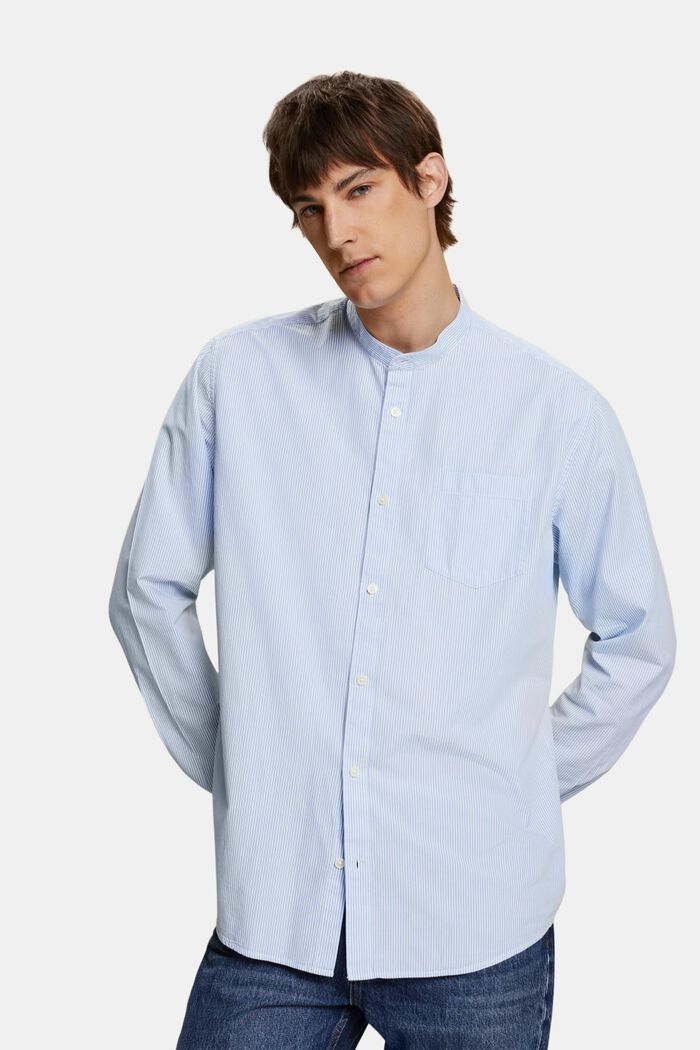 Baumwollhemd mit Nadelstreifen und Stehkragen, GREY BLUE, detail image number 0