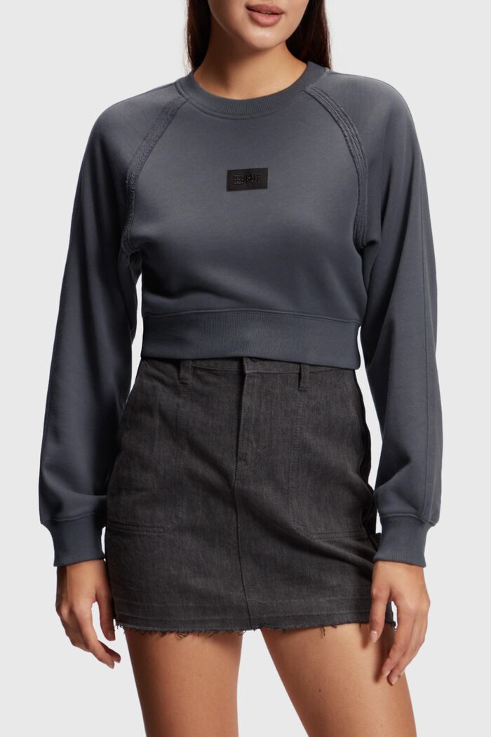 Cropped-Sweatshirt in Garment Dye, DARK GREY, detail image number 0