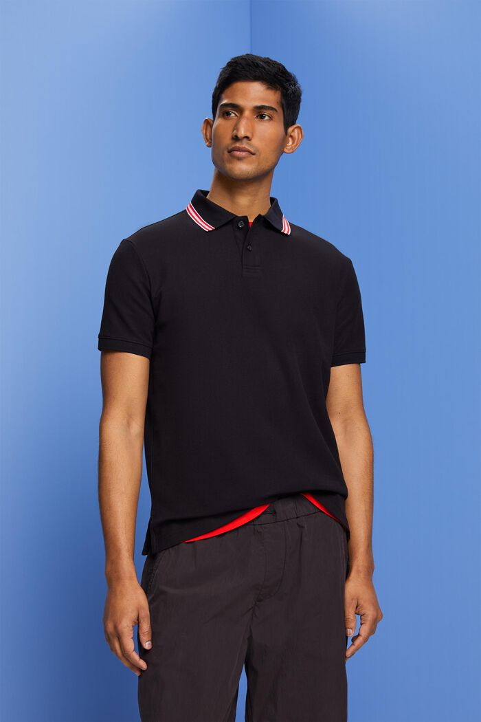 Piqué-Poloshirt mit Glitzer, 100 % Baumwolle, BLACK, detail image number 0