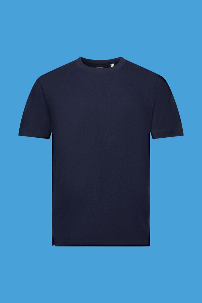 Rundhals-T-Shirt, Baumwoll-Leinenmix, NAVY, detail image number 6