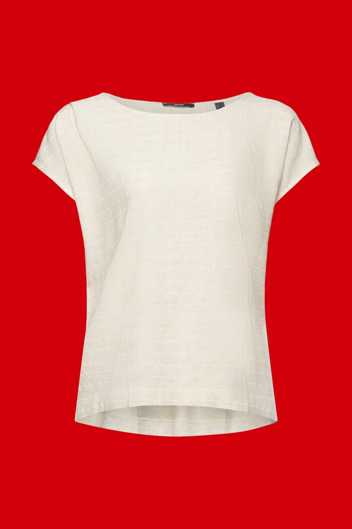 T-Shirt aus Materialmix mit Leinen, SAND, detail image number 6