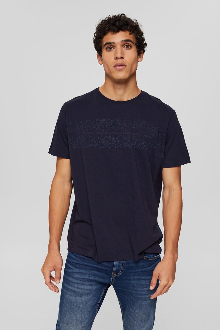 Jersey-T-Shirt mit Print, Organic Cotton, NAVY, overview