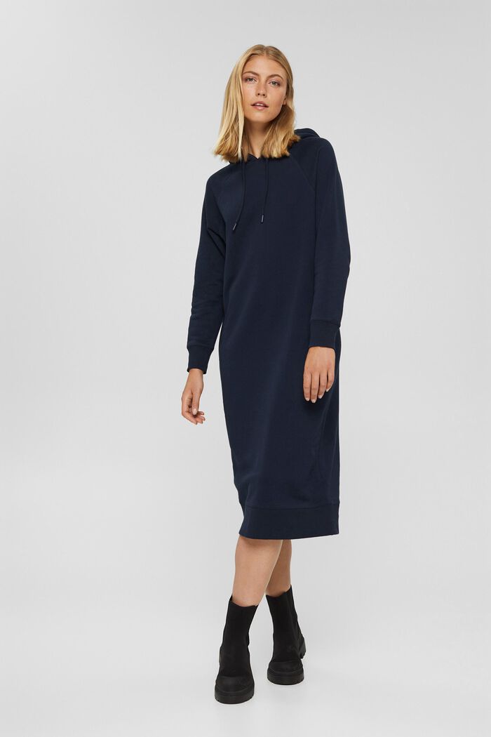 Sweathoodie-Kleid aus 100% Baumwolle, NAVY, detail image number 1