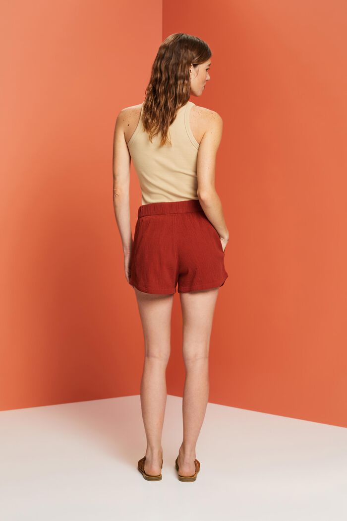 Pull-on-Shorts mit Crinkle-Effekt, TERRACOTTA, detail image number 3