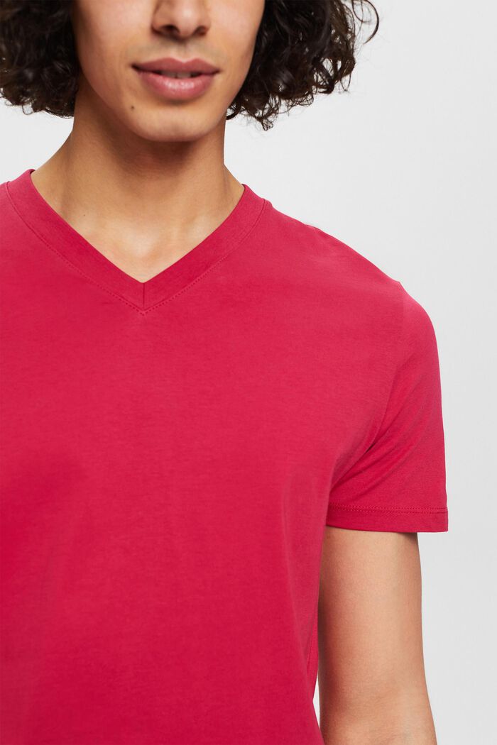 T-Shirt aus Baumwolle mit V-Ausschnitt, Slim Fit, DARK PINK, detail image number 2