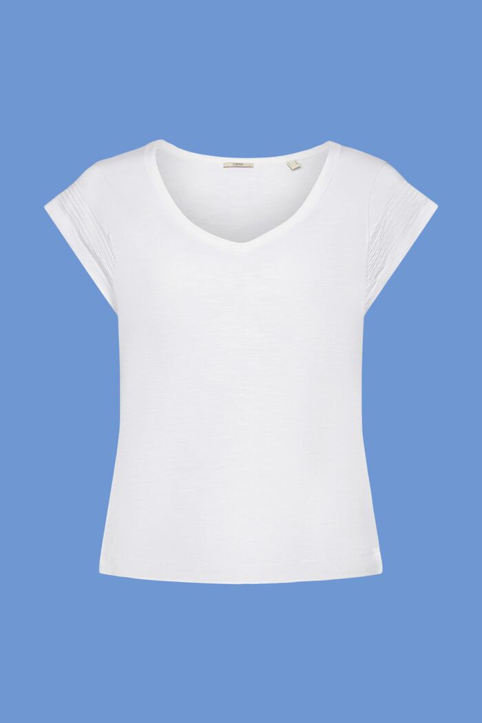 T-Shirt mit V-Ausschnitt, 100 % Baumwolle, WHITE, detail image number 6