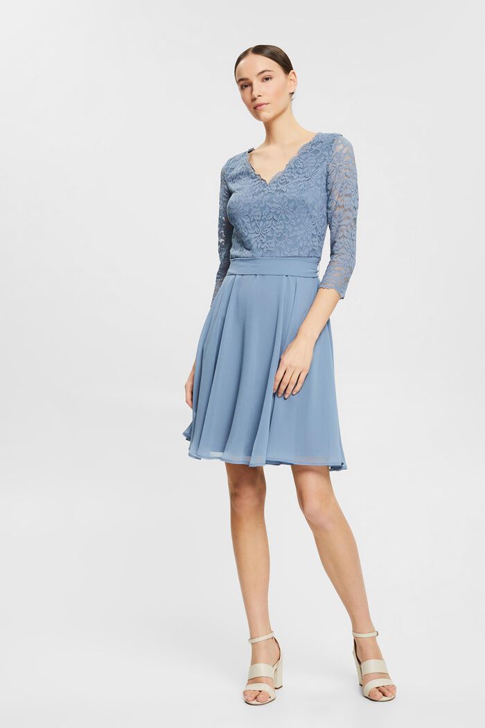 Recycelt: Kleid mit Spitzenoberteil, GREY BLUE, detail image number 5
