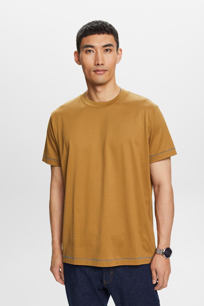 Rundhals-T-Shirt aus Jersey, 100 % Baumwolle, TOFFEE, detail image number 1