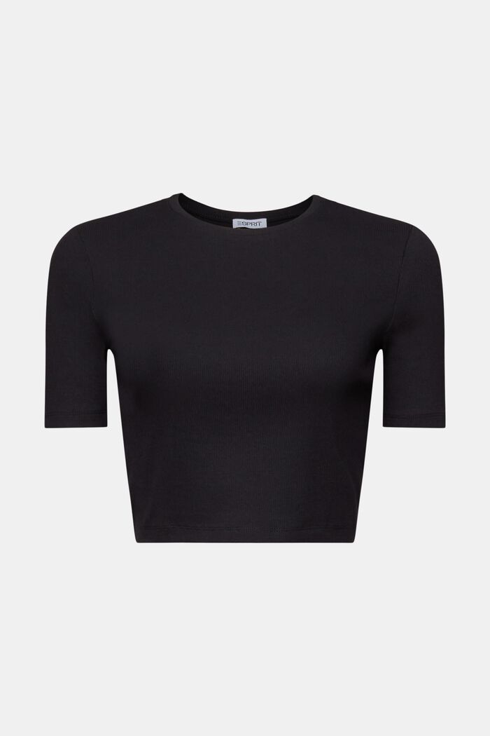 Geripptes Baumwoll-T-Shirt in verkürzter Länge, BLACK, detail image number 6