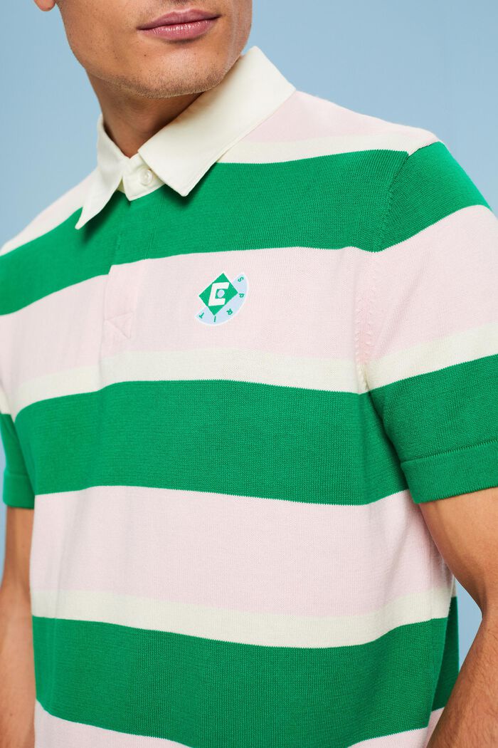 Gestreiftes Baumwoll-T-Shirt mit Logo und Polokragen, GREEN, detail image number 3
