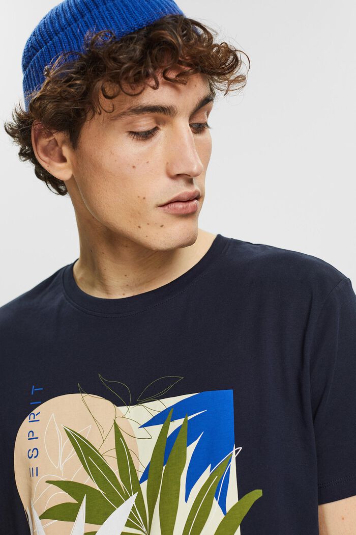 Jersey-T-Shirt mit Pflanzen-Print, NAVY, detail image number 5