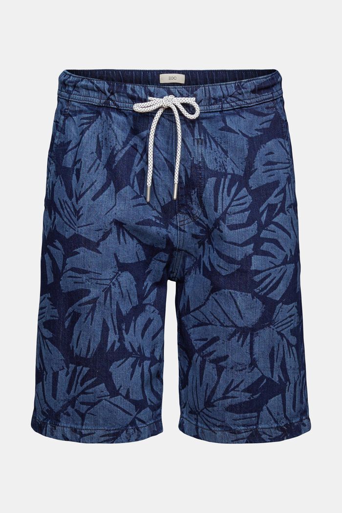 Jeans-Shorts mit tropischem Print