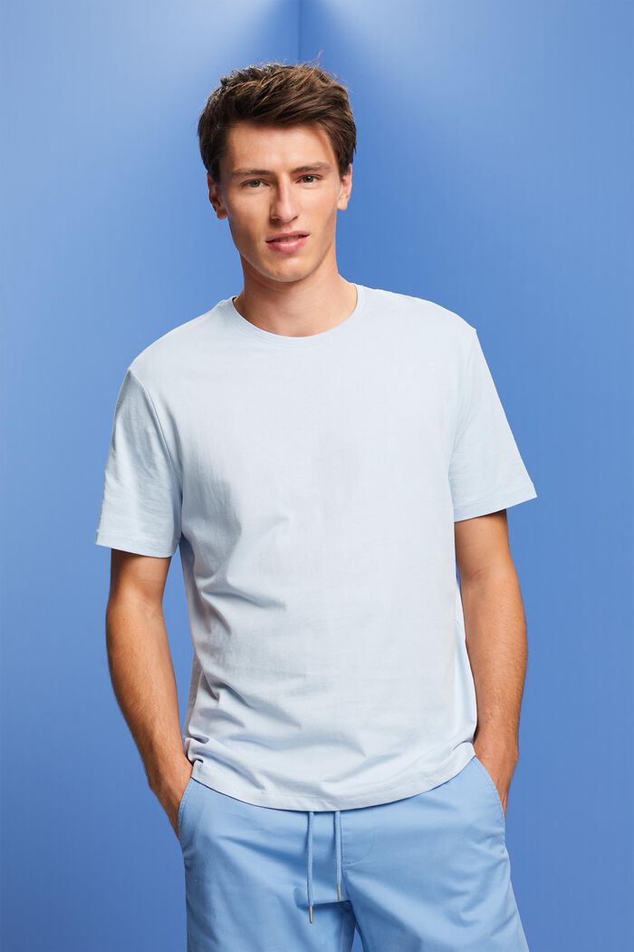 Jersey-T-Shirt mit Print hinten, 100 % Baumwolle, PASTEL BLUE, detail image number 0