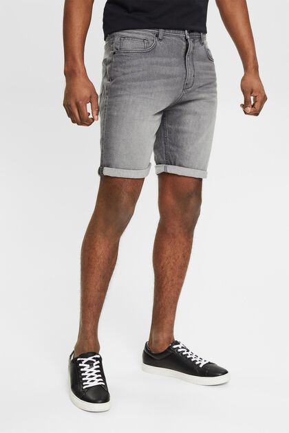 Jeans Shorts aus Baumwolle, GREY LIGHT WASHED, overview