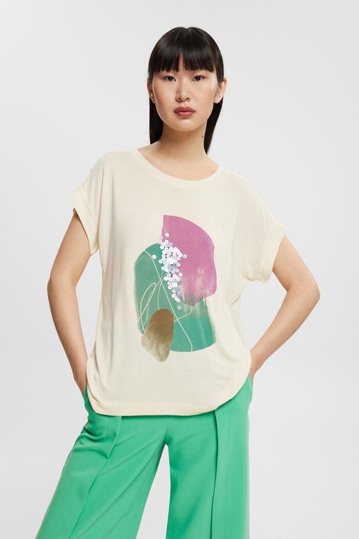 T-Shirt mit Pailletten-Print, LENZING™ ECOVERO™, ICE, detail image number 1
