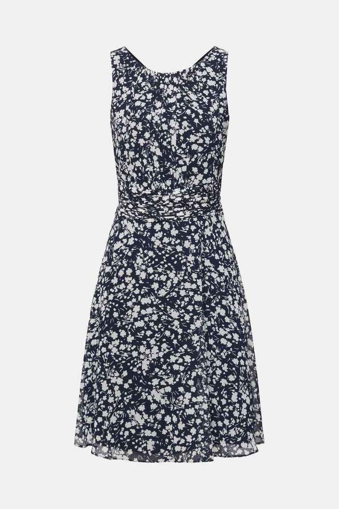 Recycelt: Chiffon-Kleid mit geraffter Taille, NEW NAVY, detail image number 6