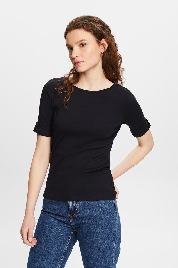 T-Shirt aus Bio-Baumwolle mit umgeschlagenem Ärmel, BLACK, detail image number 0