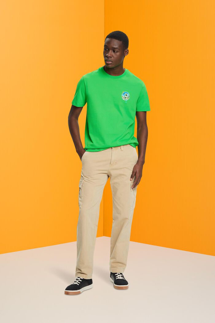 Slim-Fit-Shirt aus Baumwolle mit kleinem Print, GREEN, detail image number 4