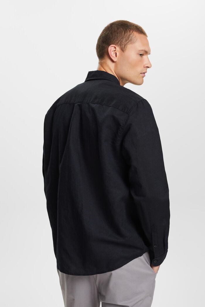 Button-Down-Hemd aus Baumwolle und Leinen, BLACK, detail image number 3