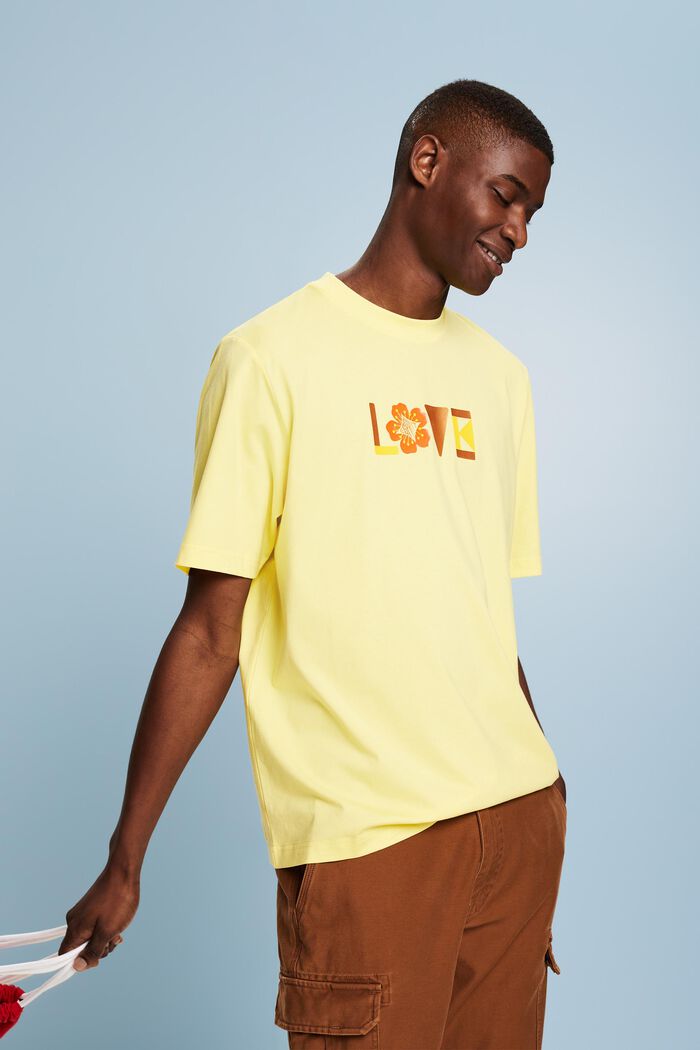 Unisex-T-Shirt aus Pima-Baumwolle mit Print, PASTEL YELLOW, detail image number 0
