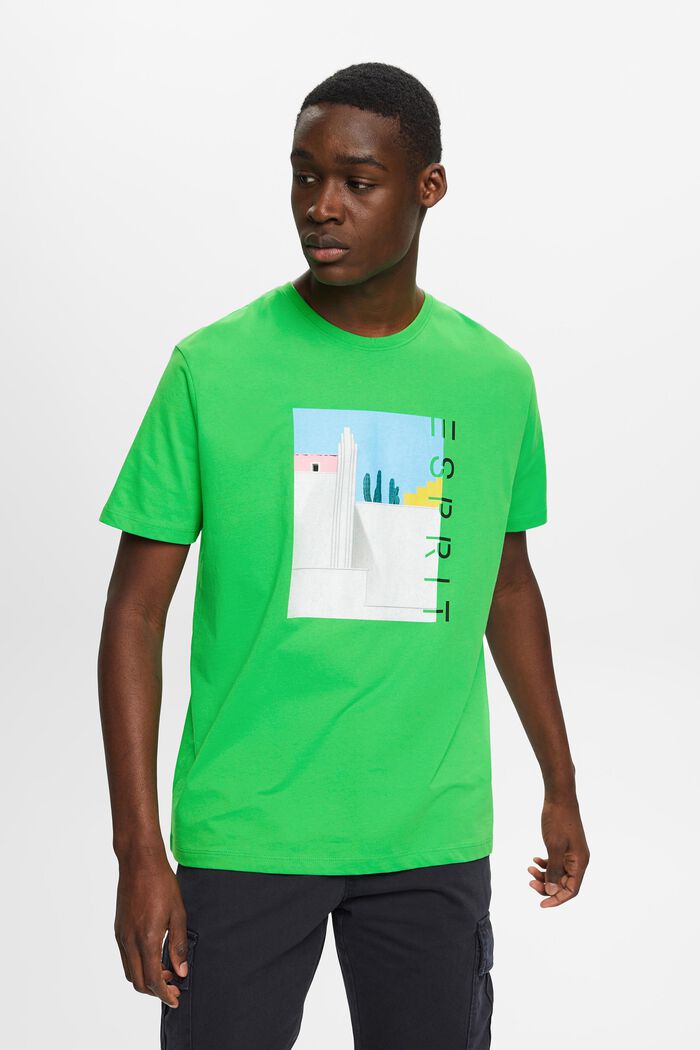 Baumwoll-T-Shirt mit Frontprint, GREEN, detail image number 0