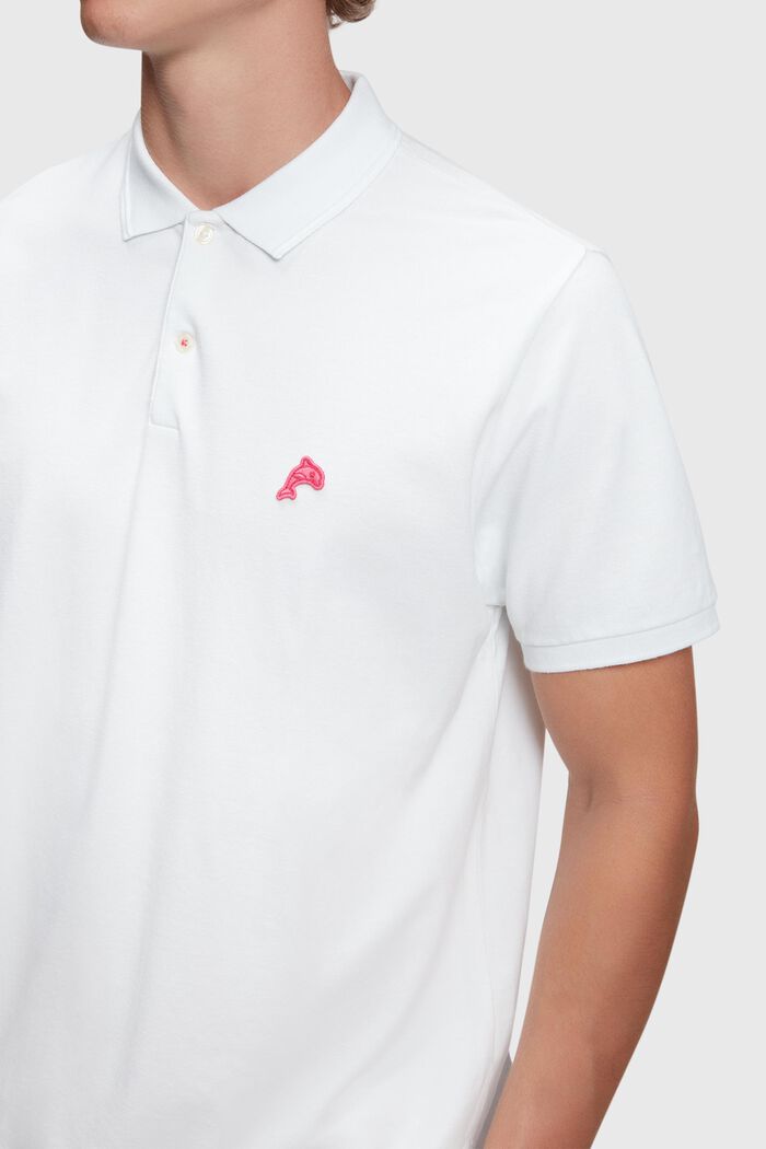 Klassisches Tennis-Poloshirt mit Dolphin-Batch, WHITE, detail image number 2