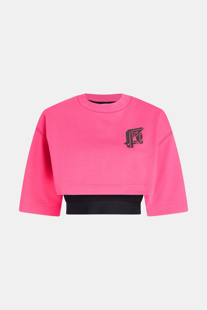2-in-1 Cropped Sweat Set mit neonfarbigem Logo-Print, PINK, overview