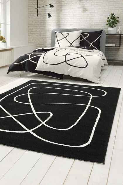 Kurzflor-Teppich mit Art-Dessin, BLACK, overview