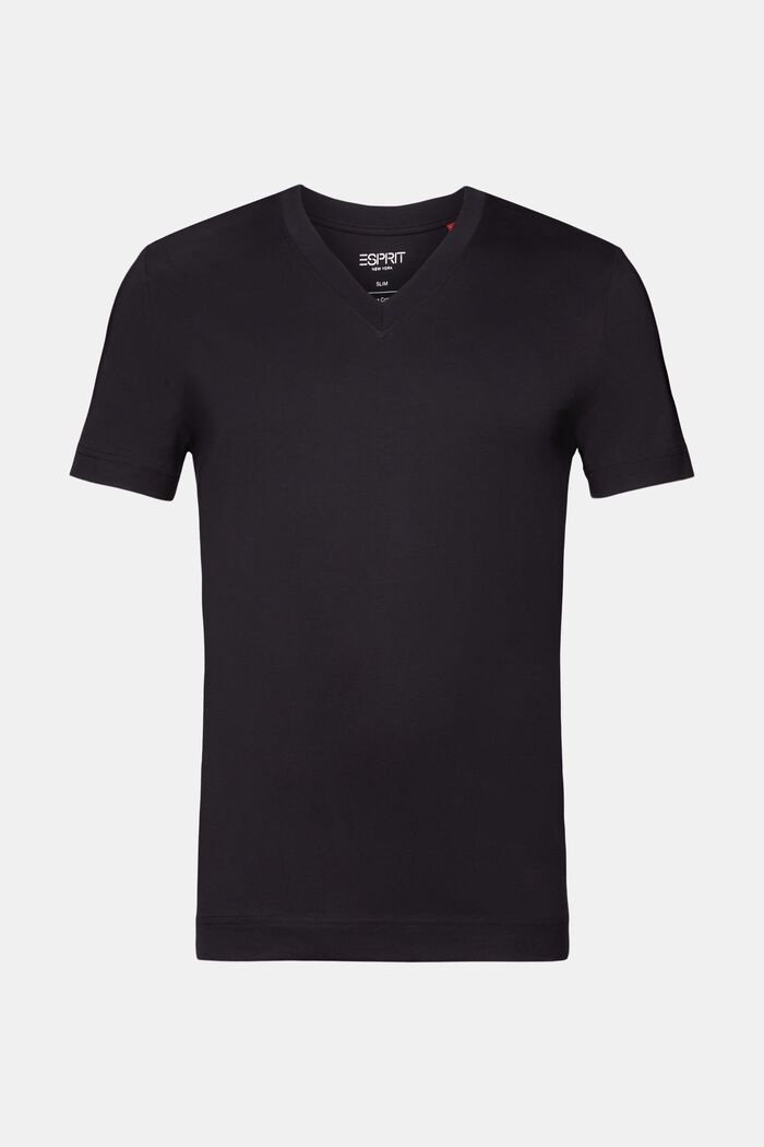 Jersey-T-Shirt mit V-Ausschnitt, 100 % Baumwolle, BLACK, detail image number 6