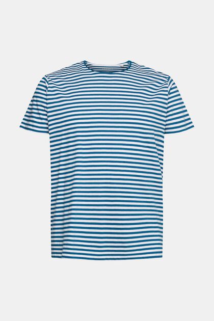 Jersey-T-Shirt mit Streifenmuster, PETROL BLUE, overview