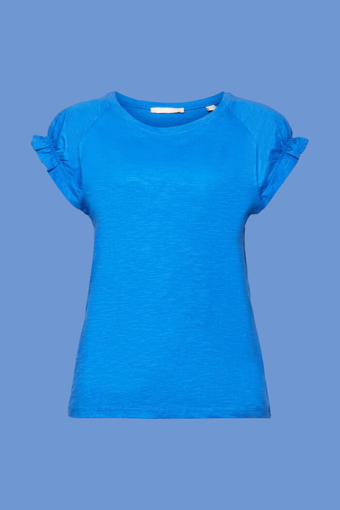 T-Shirt mit gerüschten Ärmeln, 100 % Baumwolle, BRIGHT BLUE, detail image number 5