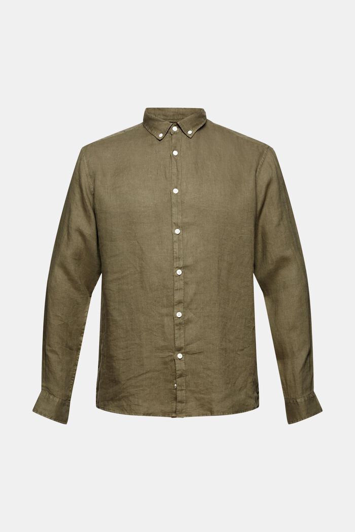Button-Down-Hemd aus 100% Leinen, DARK KHAKI, detail image number 7