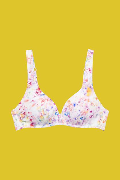 Wattiertes Bikini-Top mit floralem Print, TEAL BLUE, overview