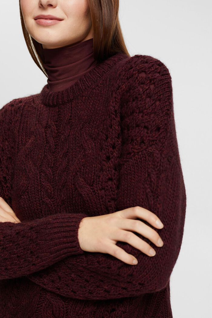 Pullover mit Zopf-Muster, BORDEAUX RED, detail image number 2