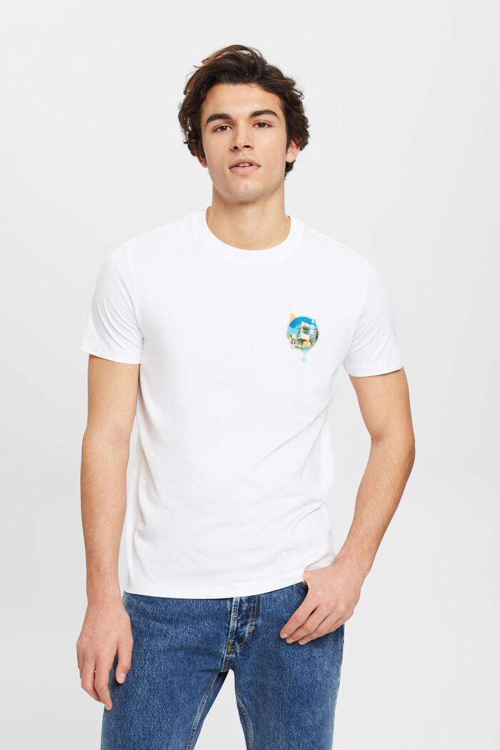 Slim-Fit-Shirt aus Baumwolle mit kleinem Print, WHITE, detail image number 0