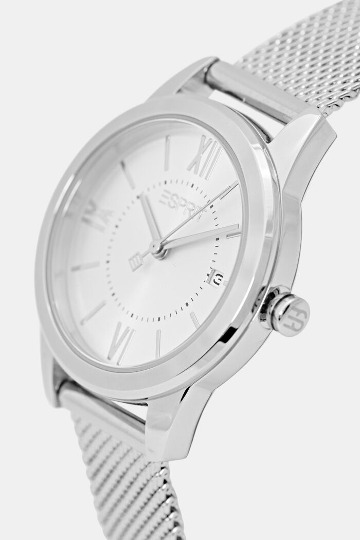 Edelstahl-Uhr mit Mesh-Armband und Datum, SILVER, detail image number 1