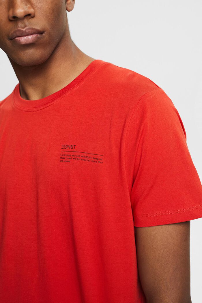 Jersey-T-Shirt mit Print, 100% Bio-Baumwolle, RED ORANGE, overview