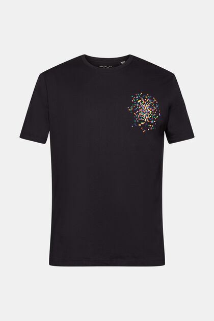 T-Shirt mit Print auf Brusthöhe, BLACK, overview