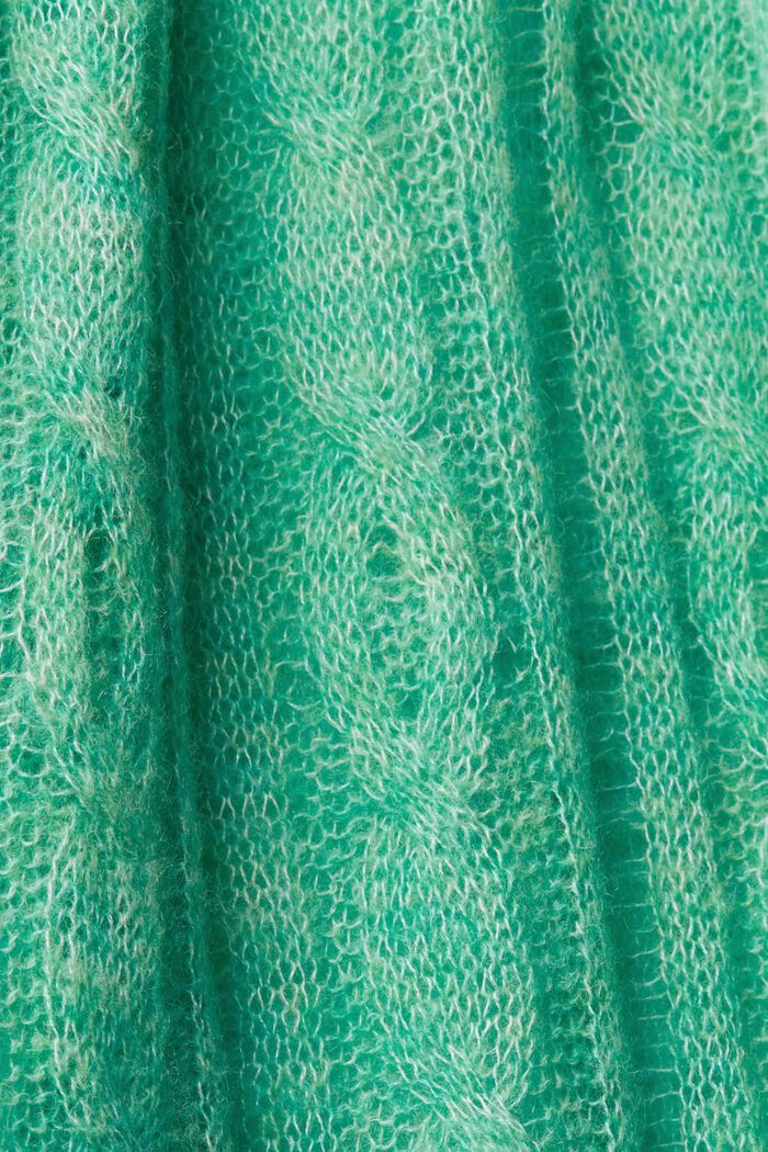 Offener Zopfstrickpullover mit Wolle, LIGHT GREEN, detail image number 5