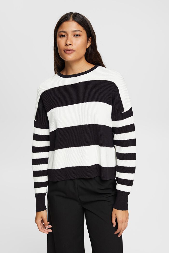 Pullover mit Streifenmuster, 100% Baumwolle, BLACK, detail image number 0