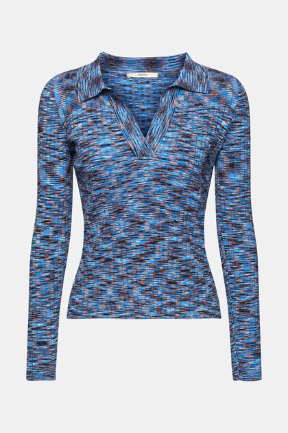 Gemustertes Shirt mit V-Ausschnitt, BLUE, overview