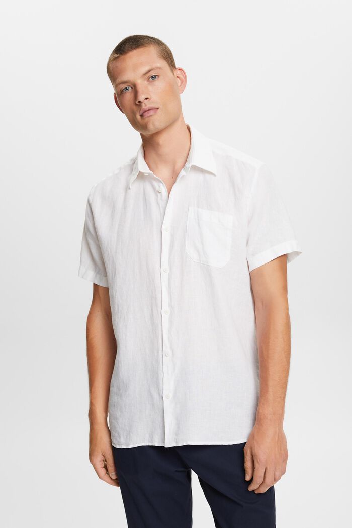Kurzärmliges Leinenhemd, WHITE, detail image number 0