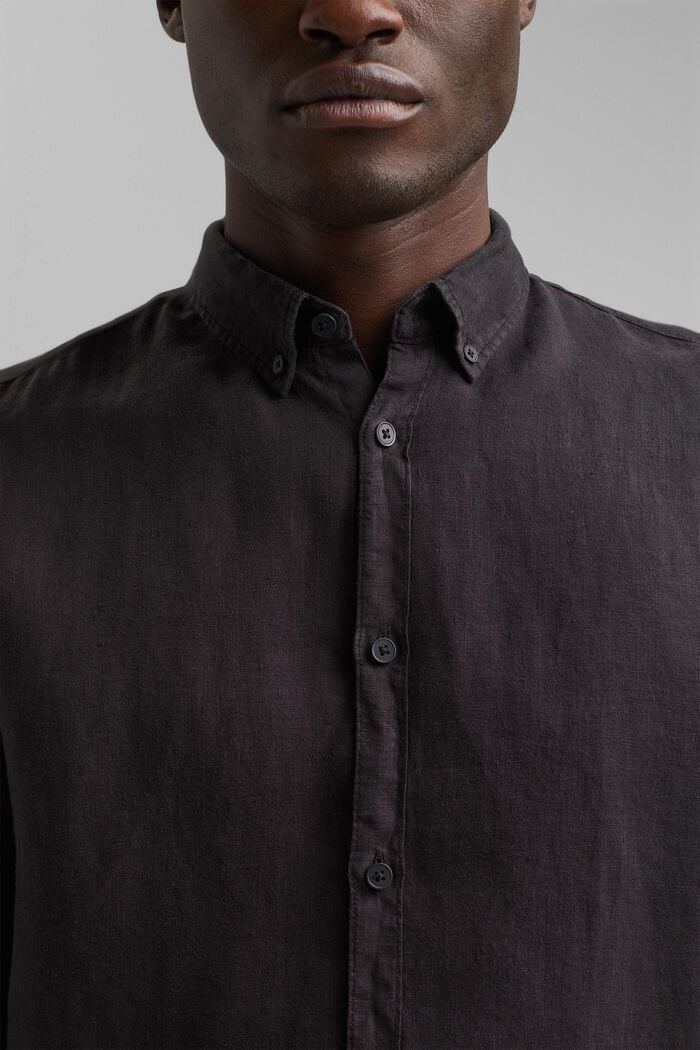 Button-Down-Hemd aus 100% Leinen, BLACK, detail image number 2