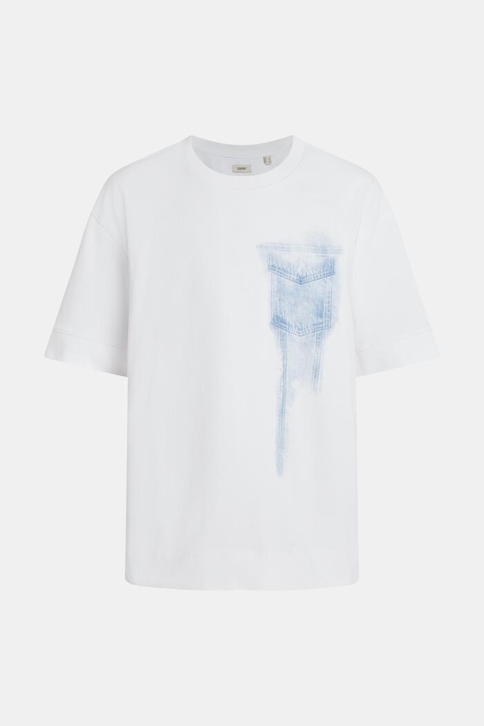 Denim Not Denim T-Shirt mit Indigo Print-Detail, WHITE, detail image number 4