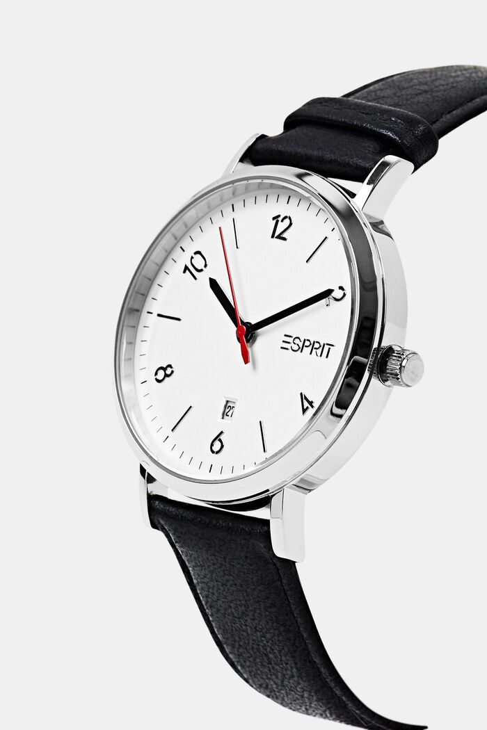 Edelstahl-Uhr mit Lederarmband, SILVER, detail image number 1