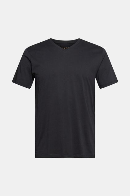 T-Shirt mit V-Ausschnitt aus nachhaltiger Baumwolle, BLACK, overview