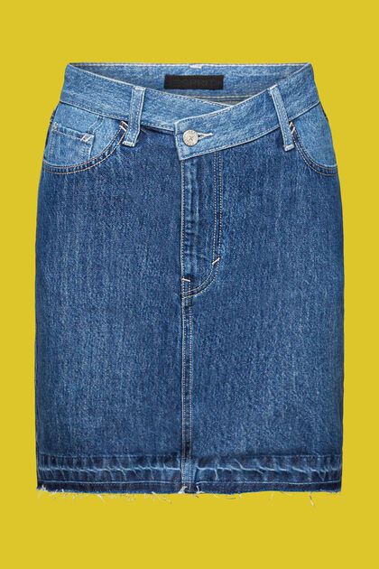 Jeans-Minirock mit asymmetrischem Saum, BLUE DARK WASHED, overview