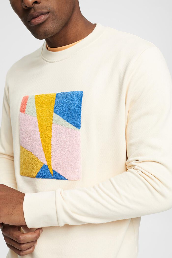 Sweatshirt aus nachhaltiger Baumwolle mit Applikation, CREAM BEIGE, detail image number 2