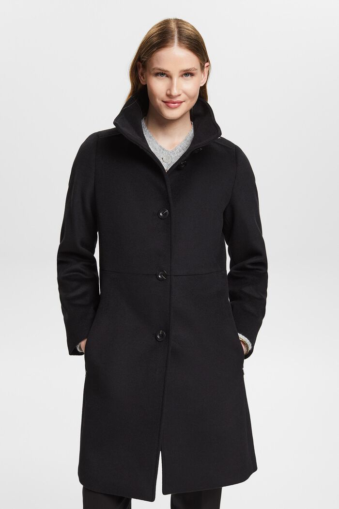 Mantel mit Wolle, BLACK, detail image number 0